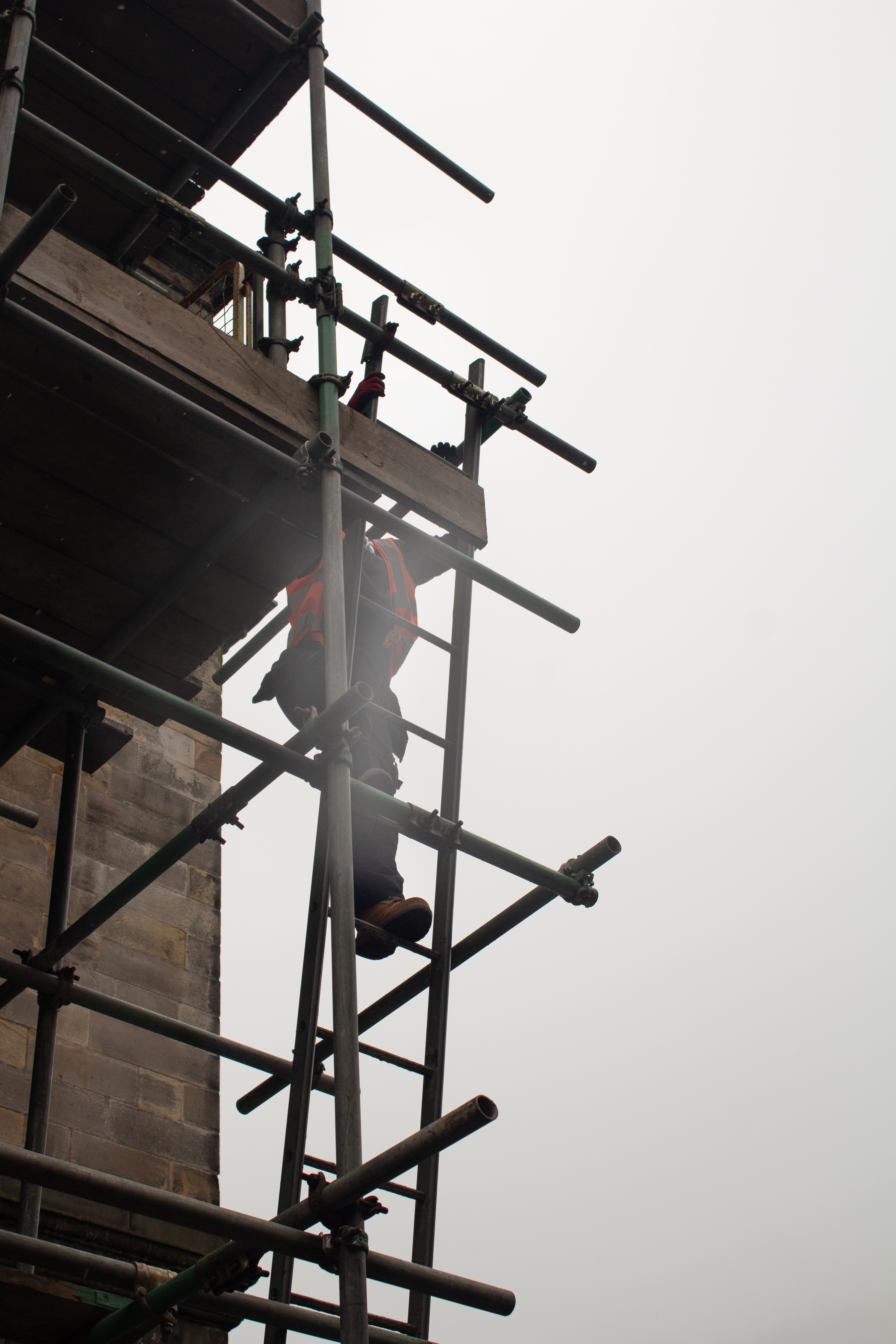 Apprentice ascending scaffolding.